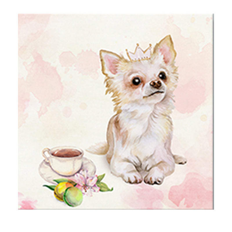 Pet Dog and Coffee Canvas Childrens Art Cute Animals Painting Wall Decor in Pink Clearhalo 'Art Gallery' 'Canvas Art' 'Kids' Arts' 1640965