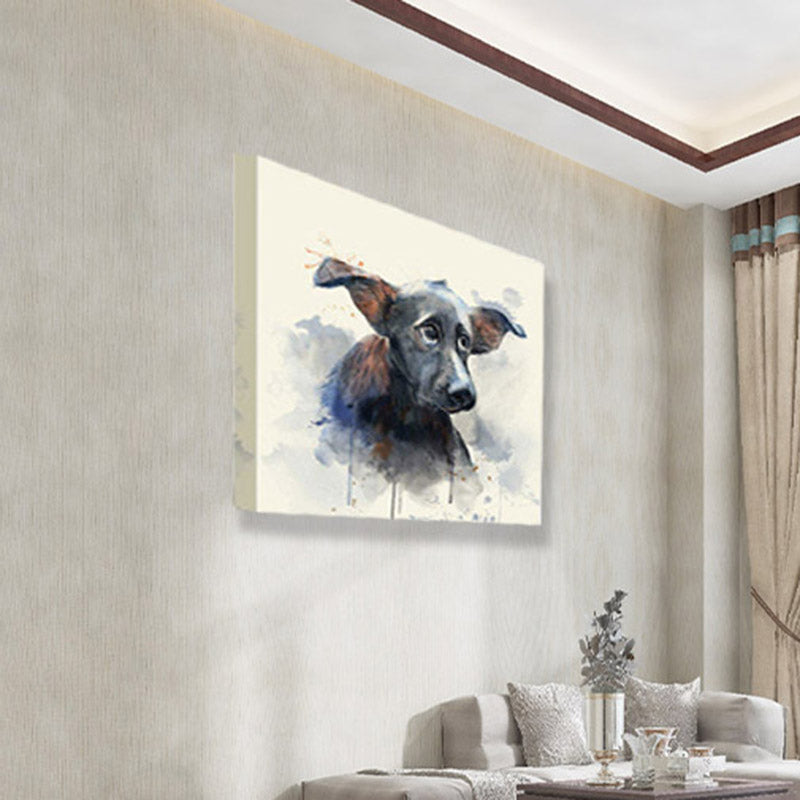 Black Hairless Dog Wall Art Pet Painting Kids Textured Canvas Print for Child Room Clearhalo 'Art Gallery' 'Canvas Art' 'Kids' Arts' 1640970
