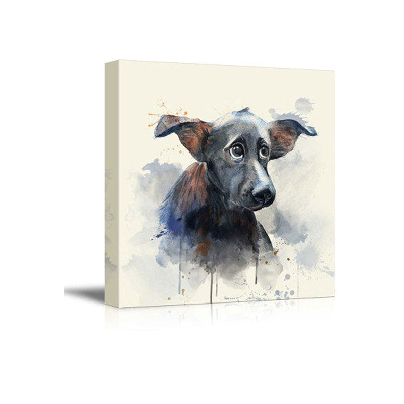 Black Hairless Dog Wall Art Pet Painting Kids Textured Canvas Print for Child Room Clearhalo 'Art Gallery' 'Canvas Art' 'Kids' Arts' 1640971