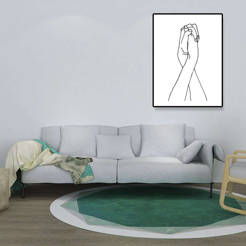Canvas White Painting Nordic Charcoal Drawings Hand in Hand Wall Art Decor, Multiple Sizes Clearhalo 'Arts' 'Canvas Art' 1640997