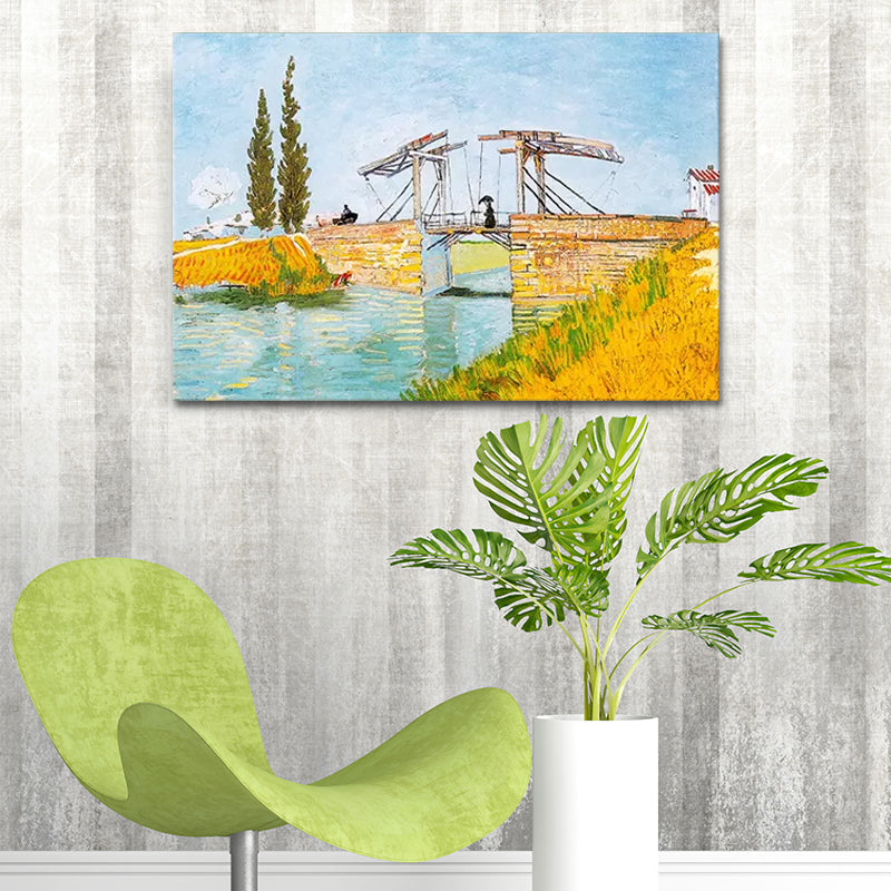 Yellow River Landscape Wall Art Van Gogh the Langlois Bridge Farmhouse Textured Painting Clearhalo 'Art Gallery' 'Canvas Art' 'Country Art Gallery' 'French Country' 'Rustic' Arts' 1641016