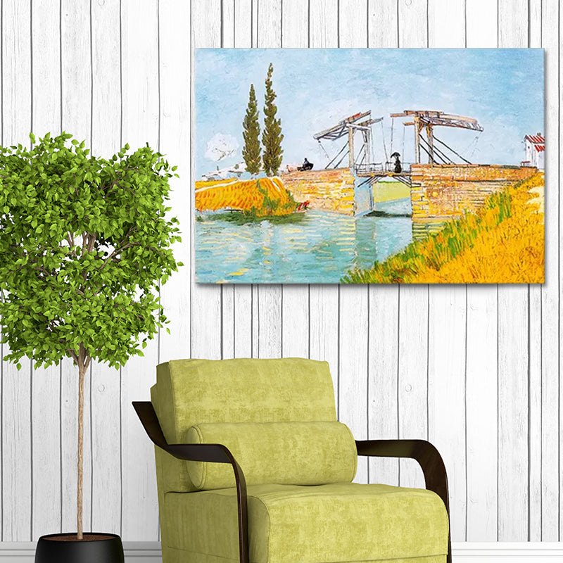 Yellow River Landscape Wall Art Van Gogh the Langlois Bridge Farmhouse Textured Painting Clearhalo 'Art Gallery' 'Canvas Art' 'Country Art Gallery' 'French Country' 'Rustic' Arts' 1641017