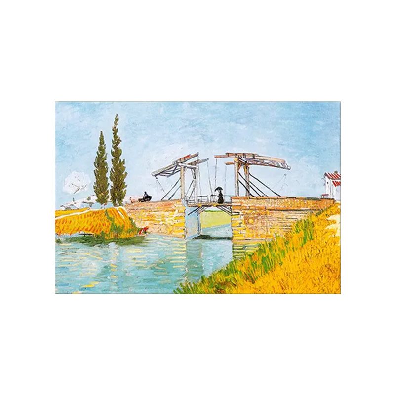 Yellow River Landscape Wall Art Van Gogh the Langlois Bridge Farmhouse Textured Painting Clearhalo 'Art Gallery' 'Canvas Art' 'Country Art Gallery' 'French Country' 'Rustic' Arts' 1641018