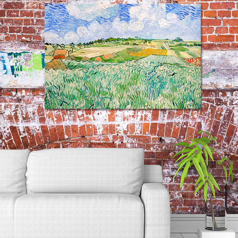 Post Impressionism Canvas Wall Art Green Van Gogh Farm Field Painting for Living Room Clearhalo 'Art Gallery' 'Canvas Art' 'Country Art Gallery' 'French Country' 'Rustic' Arts' 1641023