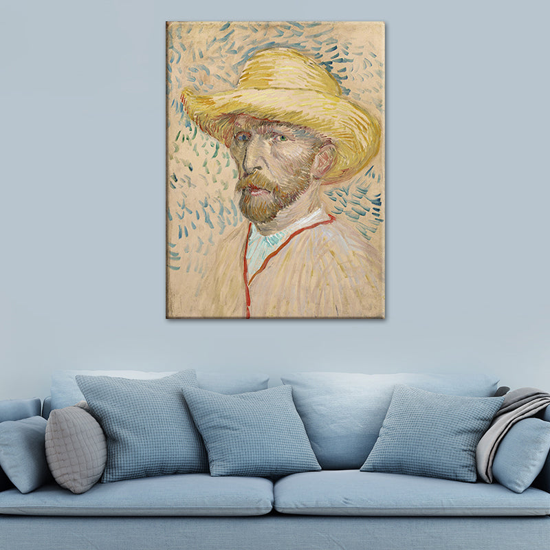 Van Gogh Canvas Art Vintage Classic Self-Portrait with Straw Hat Painting in Pastel Color Clearhalo 'Arts' 'Canvas Art' 1641072