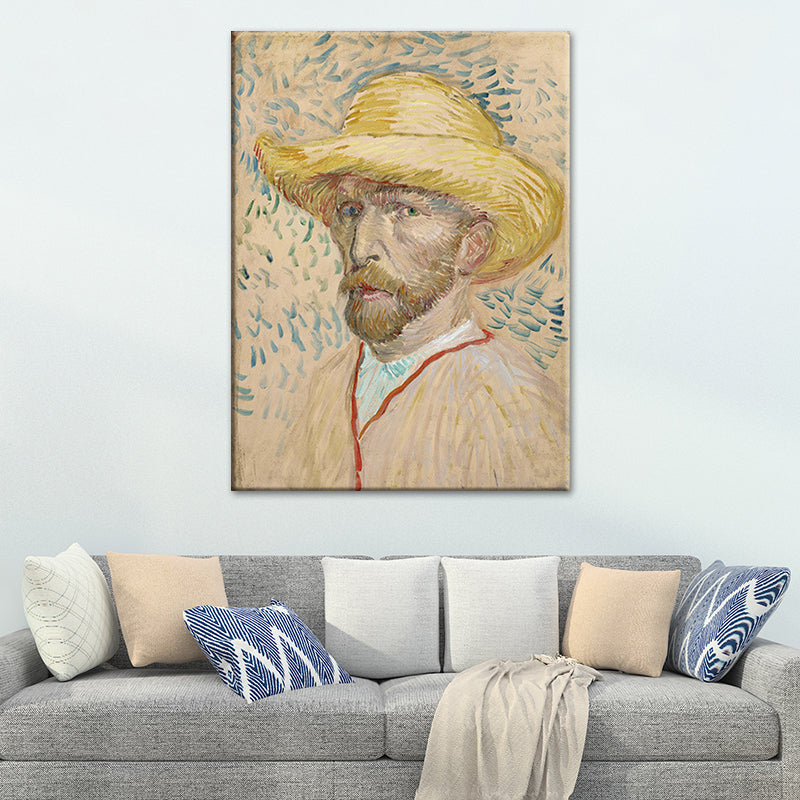 Van Gogh Canvas Art Vintage Classic Self-Portrait with Straw Hat Painting in Pastel Color Clearhalo 'Arts' 'Canvas Art' 1641073