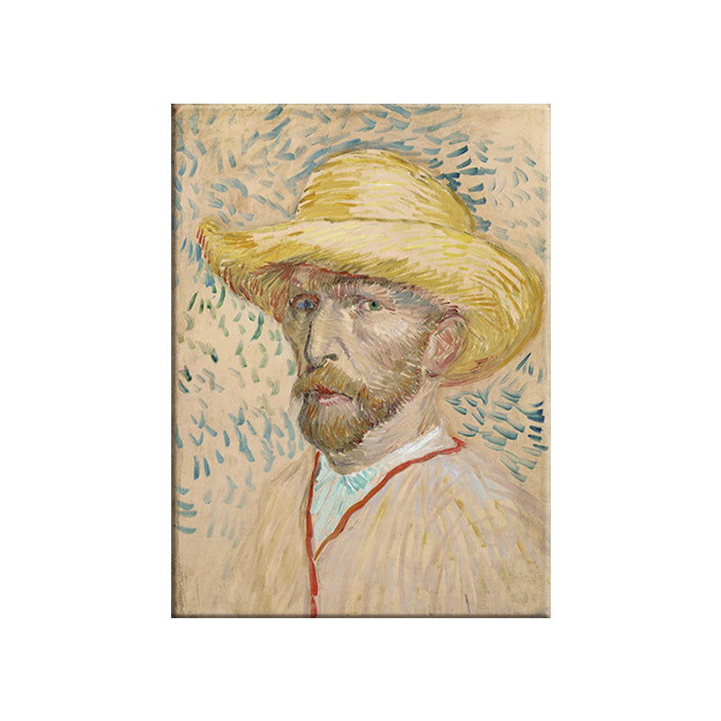 Van Gogh Canvas Art Vintage Classic Self-Portrait with Straw Hat Painting in Pastel Color Clearhalo 'Arts' 'Canvas Art' 1641074