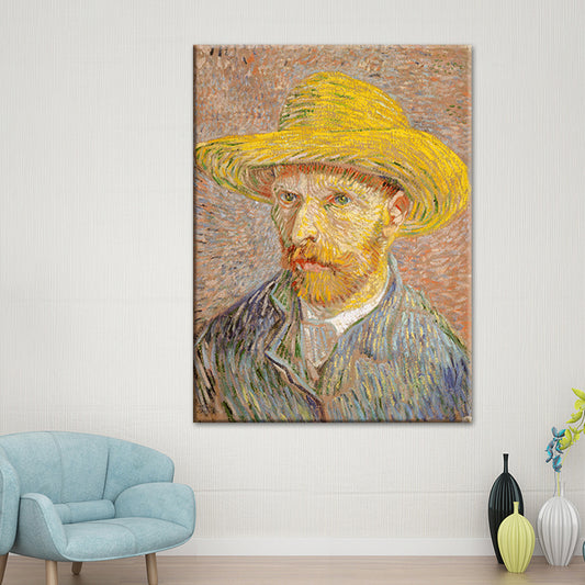 Van Gogh Canvas Art Vintage Classic Self-Portrait with Straw Hat Painting in Pastel Color Clearhalo 'Arts' 'Canvas Art' 1641079