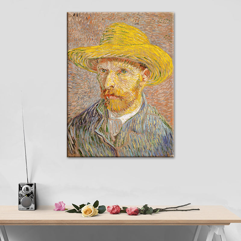 Van Gogh Canvas Art Vintage Classic Self-Portrait with Straw Hat Painting in Pastel Color Clearhalo 'Arts' 'Canvas Art' 1641080
