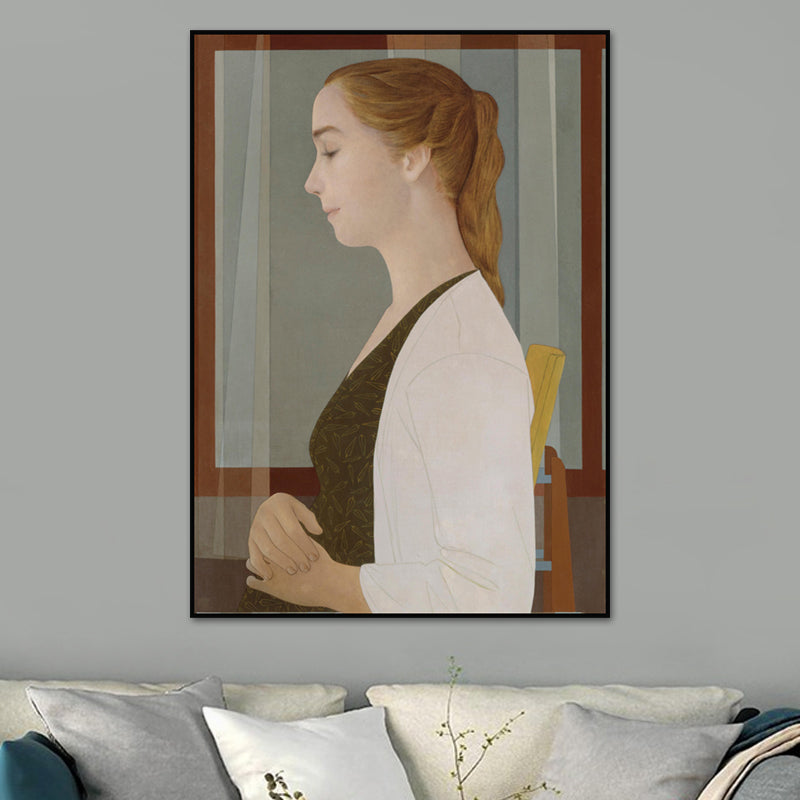 Vrouw Side Profiel Portret Painting Vintage Canvas Wall Art in Brown for Home