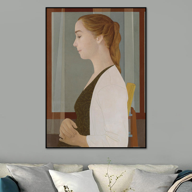 Woman Side Profile Portrait Painting Vintage Canvas Wall Art in Brown for Home Brown Clearhalo 'Arts' 'Canvas Art' 1641085
