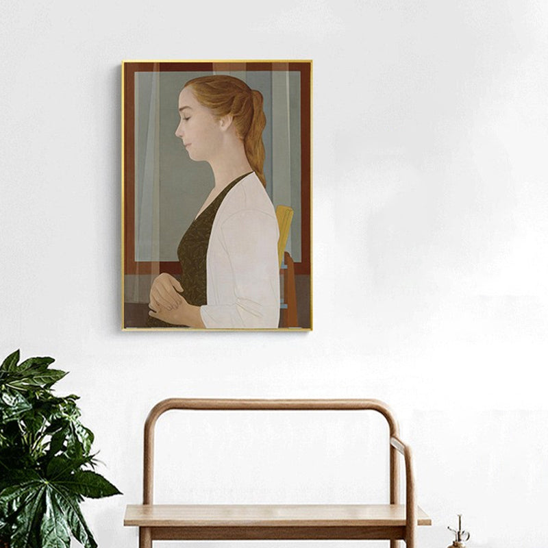 Woman Side Profile Portrait Painting Vintage Canvas Wall Art in Brown for Home Clearhalo 'Arts' 'Canvas Art' 1641086