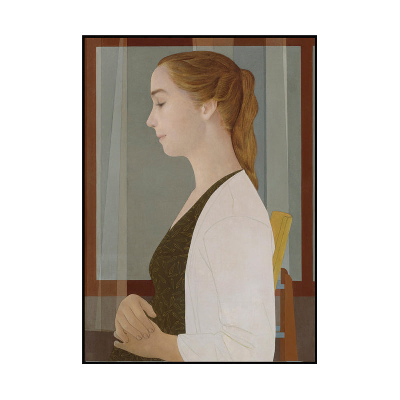 Woman Side Profile Portrait Painting Vintage Canvas Wall Art in Brown for Home Clearhalo 'Arts' 'Canvas Art' 1641088