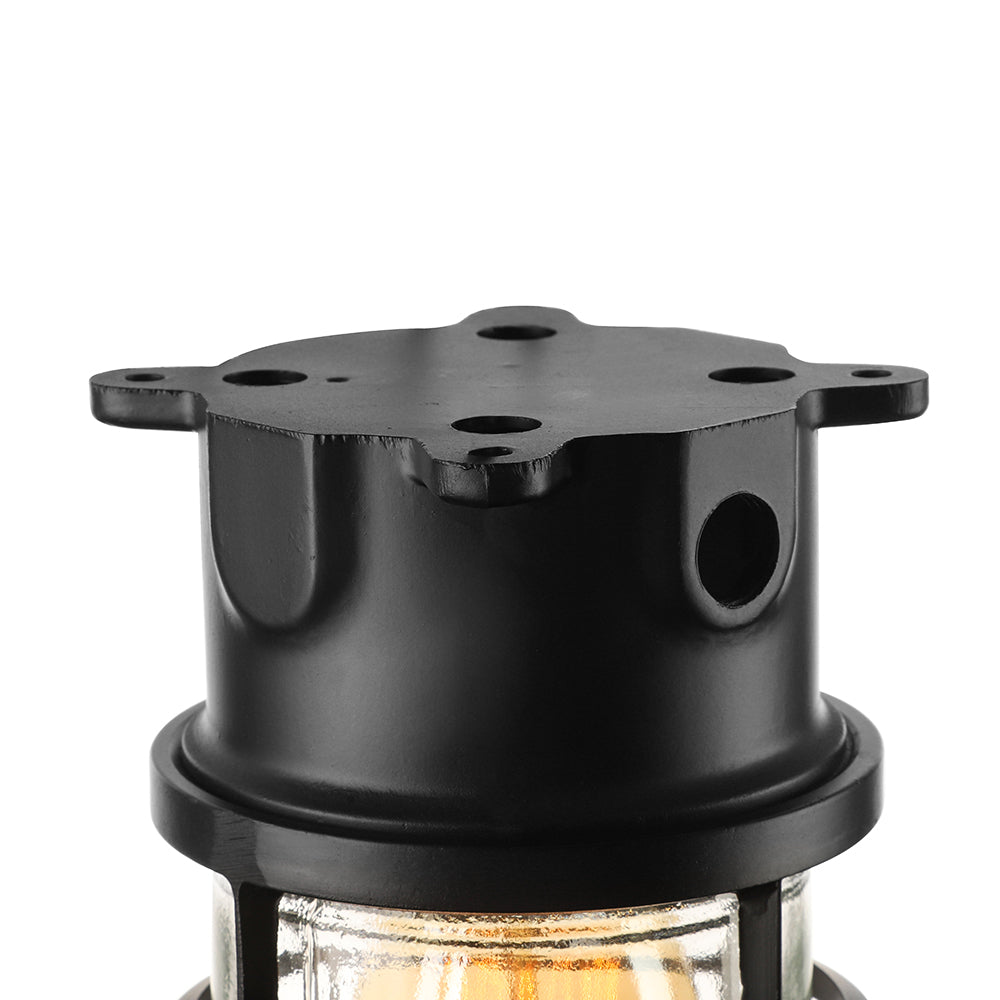 1 Light Ceiling Lighting with Cylinder Shade Clear Glass Industrial Living Room Flush Mount in Black/White/Pink with Cage Clearhalo 'Ceiling Lights' 'Close To Ceiling Lights' 'Close to ceiling' 'Flush mount' 'Industrial Flush Mount' Lighting' 16411