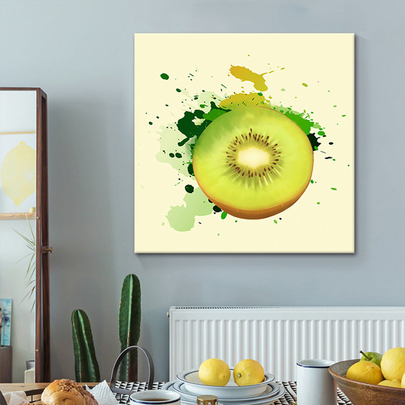 Kiwi Fruit Paint Wall Art Kids Style Canvas Painting in Yellow-Green for Dining Room Yellow Clearhalo 'Art Gallery' 'Canvas Art' 'Kids' Arts' 1641113