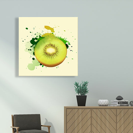 Kiwi Fruit Paint Wall Art Kids Style Canvas Painting in Yellow-Green for Dining Room Clearhalo 'Art Gallery' 'Canvas Art' 'Kids' Arts' 1641114