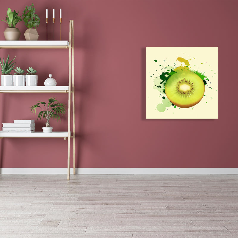Kiwi Fruit Paint Wall Art Kids Style Canvas Painting in Yellow-Green for Dining Room Clearhalo 'Art Gallery' 'Canvas Art' 'Kids' Arts' 1641115