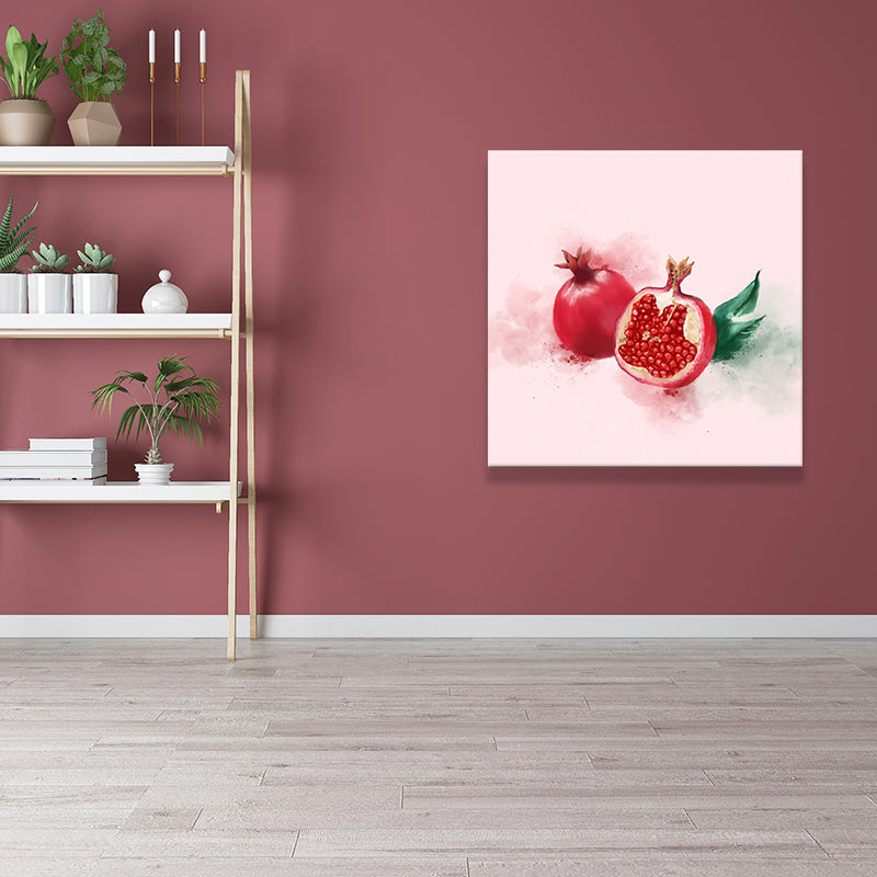 Kids Pomegranate Fruit Painting Red Textured Surface Wall Art for Dining Room Clearhalo 'Art Gallery' 'Canvas Art' 'Kids' Arts' 1641121