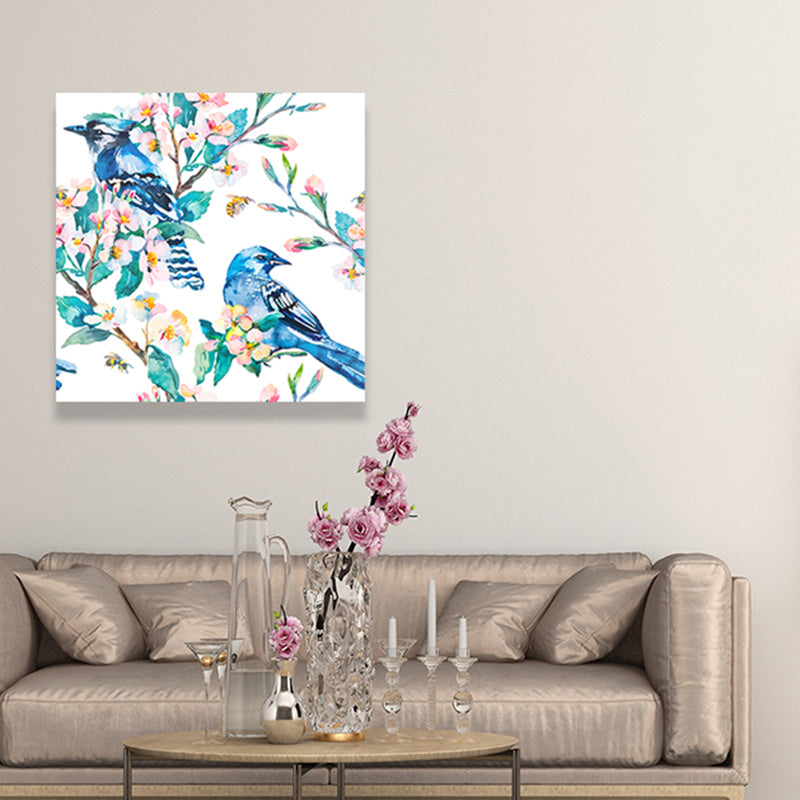 Bright Color Childrens Art Painting Bird and Flower Branch Canvas Print for Dining Room Clearhalo 'Art Gallery' 'Canvas Art' 'Kids' Arts' 1641129