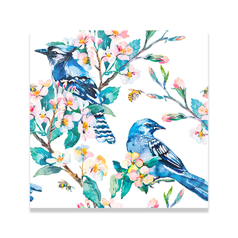 Bright Color Childrens Art Painting Bird and Flower Branch Canvas Print for Dining Room Clearhalo 'Art Gallery' 'Canvas Art' 'Kids' Arts' 1641130