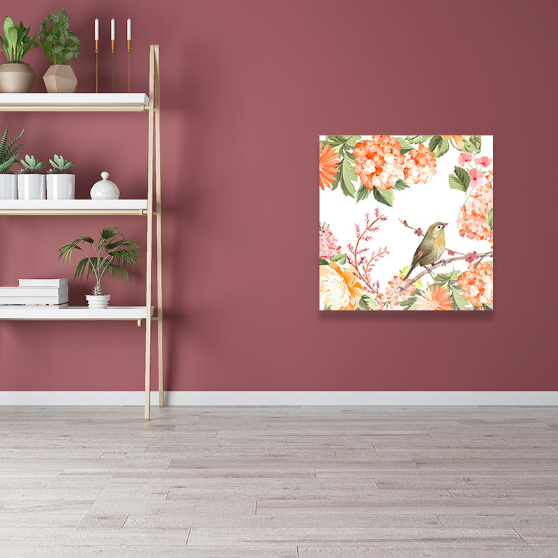 Bright Color Childrens Art Painting Bird and Flower Branch Canvas Print for Dining Room Clearhalo 'Art Gallery' 'Canvas Art' 'Kids' Arts' 1641135