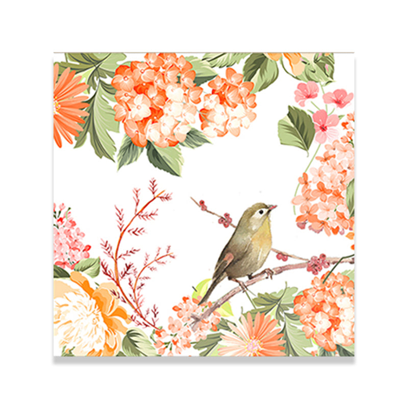 Bright Color Childrens Art Painting Bird and Flower Branch Canvas Print for Dining Room Clearhalo 'Art Gallery' 'Canvas Art' 'Kids' Arts' 1641137