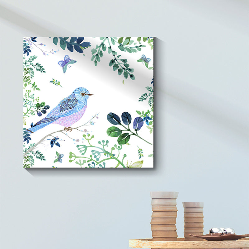 Bright Color Childrens Art Painting Bird and Flower Branch Canvas Print for Dining Room Purple Clearhalo 'Art Gallery' 'Canvas Art' 'Kids' Arts' 1641141