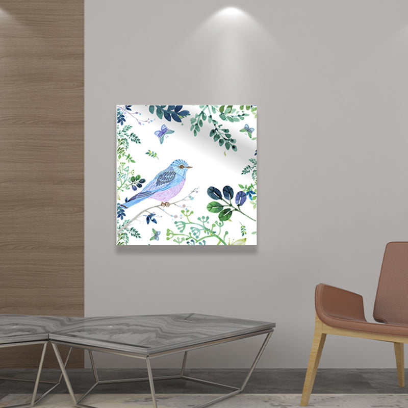 Bright Color Childrens Art Painting Bird and Flower Branch Canvas Print for Dining Room Clearhalo 'Art Gallery' 'Canvas Art' 'Kids' Arts' 1641142