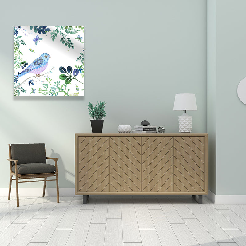 Bright Color Childrens Art Painting Bird and Flower Branch Canvas Print for Dining Room Clearhalo 'Art Gallery' 'Canvas Art' 'Kids' Arts' 1641143