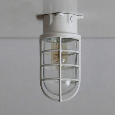 1 Light Ceiling Lighting with Cylinder Shade Clear Glass Industrial Living Room Flush Mount in Black/White/Pink with Cage White Clearhalo 'Ceiling Lights' 'Close To Ceiling Lights' 'Close to ceiling' 'Flush mount' 'Industrial Flush Mount' Lighting' 16412