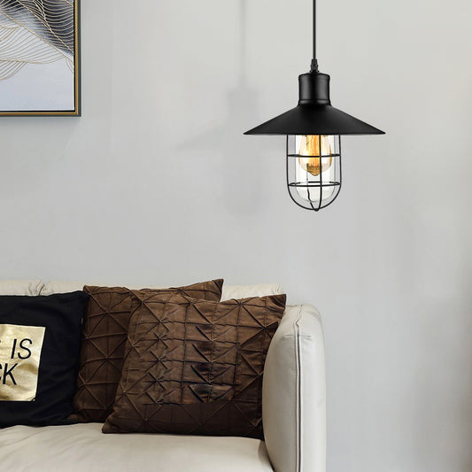 10.5"/11"/14.5" Wide 1 Bulb Pendant Lighting Nautical Style Cone Metal Ceiling Light with Wire Guard in Black Black Clearhalo 'Ceiling Lights' 'Close To Ceiling Lights' 'Glass shade' 'Glass' 'Industrial Pendants' 'Industrial' 'Middle Century Pendants' 'Pendant Lights' 'Pendants' 'Tiffany' Lighting' 164121