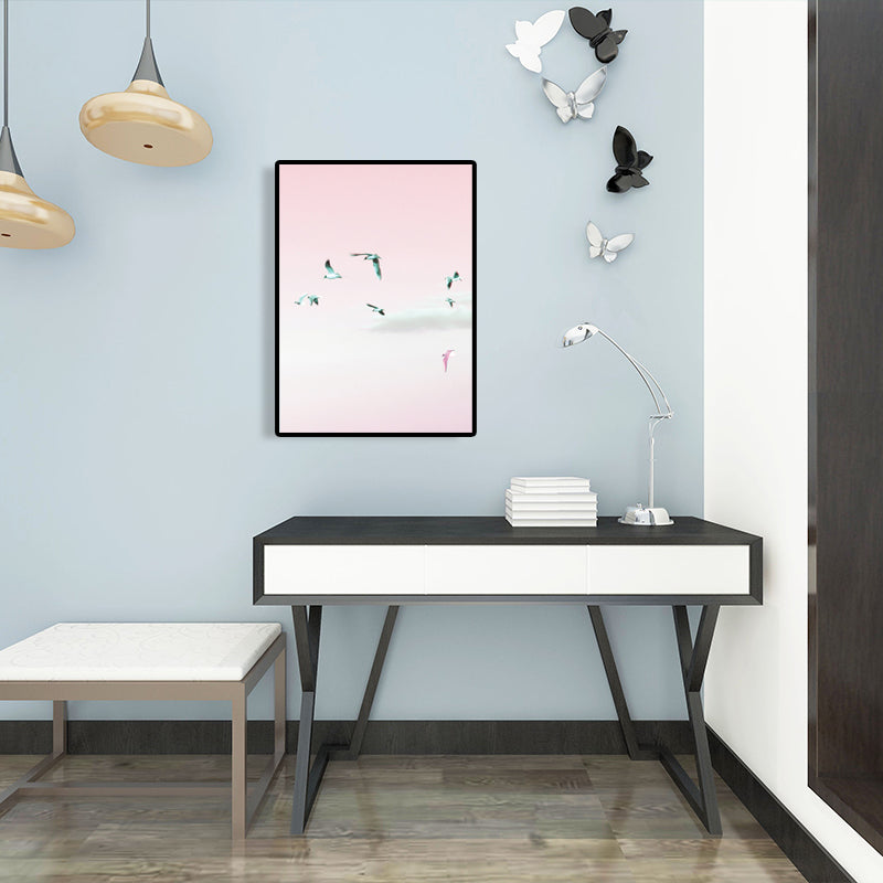 Minimalism Birds Wall Art Print Pink Animals Wrapped Canvas for Sitting Room, Texture Pink Clearhalo 'Art Gallery' 'Canvas Art' 'Contemporary Art Gallery' 'Contemporary Art' 'Minimalism' 'Minimalist Art Gallery' 'Scandinavian' Arts' 1641222