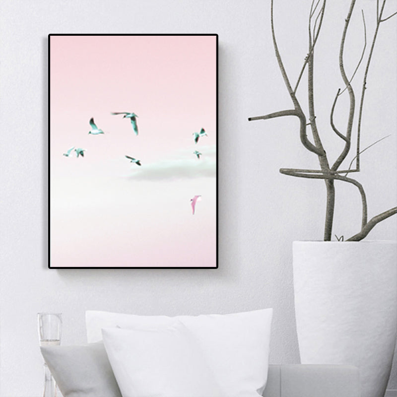Minimalism Birds Wall Art Print Pink Animals Wrapped Canvas for Sitting Room, Texture Clearhalo 'Art Gallery' 'Canvas Art' 'Contemporary Art Gallery' 'Contemporary Art' 'Minimalism' 'Minimalist Art Gallery' 'Scandinavian' Arts' 1641224