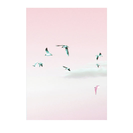 Minimalism Birds Wall Art Print Pink Animals Wrapped Canvas for Sitting Room, Texture Clearhalo 'Art Gallery' 'Canvas Art' 'Contemporary Art Gallery' 'Contemporary Art' 'Minimalism' 'Minimalist Art Gallery' 'Scandinavian' Arts' 1641225