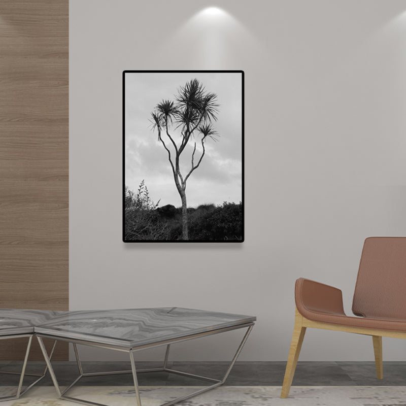 Palm Tree Wall Art Textured Surface Rustic Sitting Room Canvas Print in Grey Grey Clearhalo 'Art Gallery' 'Canvas Art' 'Country Art Gallery' 'French Country' 'Rustic' Arts' 1641257
