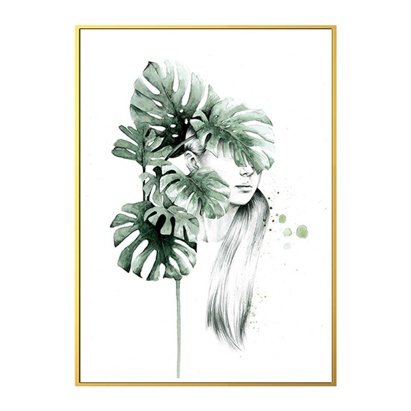 Textured Figure and Botanical Painting Canvas Glam Style Wall Art Decor for Bathroom Clearhalo 'Arts' 'Canvas Art' 1641267