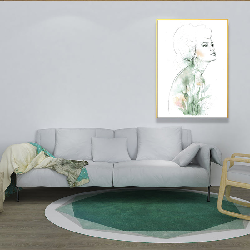 Textured Figure and Botanical Painting Canvas Glam Style Wall Art Decor for Bathroom White Clearhalo 'Arts' 'Canvas Art' 1641271