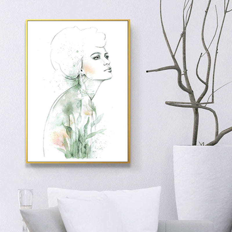 Textured Figure and Botanical Painting Canvas Glam Style Wall Art Decor for Bathroom Clearhalo 'Arts' 'Canvas Art' 1641272