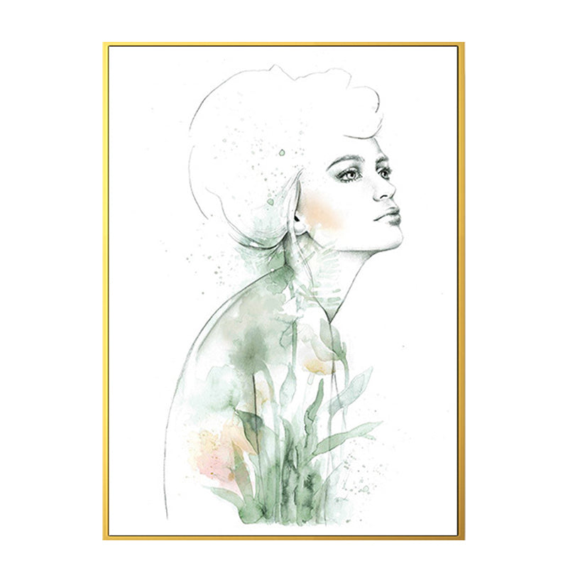 Textured Figure and Botanical Painting Canvas Glam Style Wall Art Decor for Bathroom Clearhalo 'Arts' 'Canvas Art' 1641274