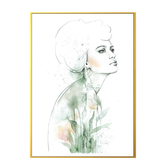 Textured Figure and Botanical Painting Canvas Glam Style Wall Art Decor for Bathroom Clearhalo 'Arts' 'Canvas Art' 1641274