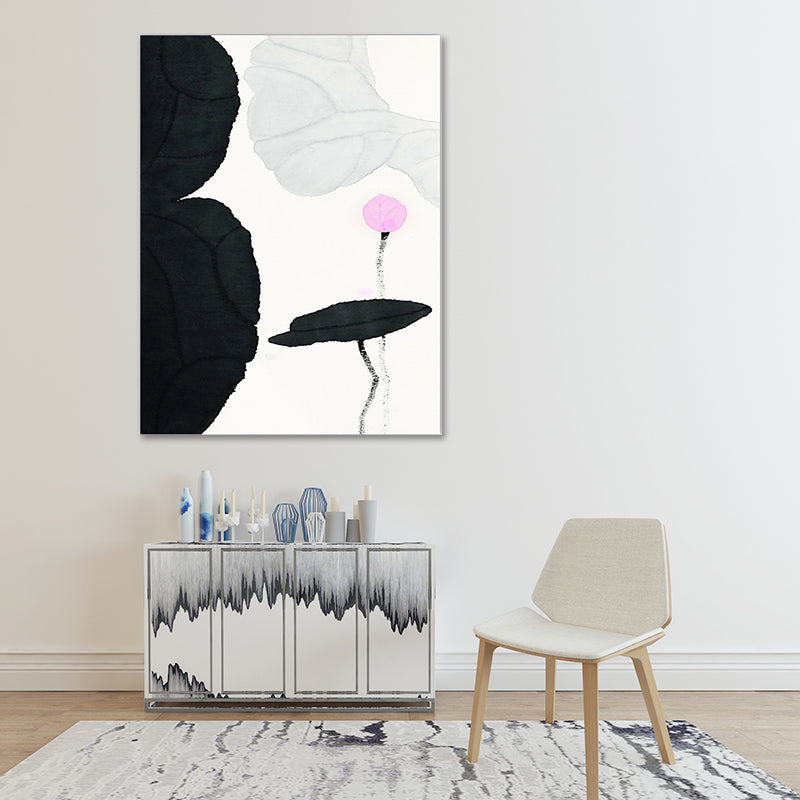 Traditional Lotus Pond Canvas Print Dark Color Textured Wall Art Decor for Sitting Room White Clearhalo 'Art Gallery' 'Canvas Art' 'Traditional' Arts' 1641313