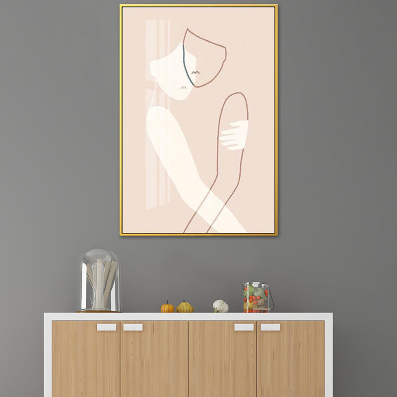 Nordic Style Hugging Figures Canvas Pink Textured Wall Art Print for Living Room Clearhalo 'Arts' 'Canvas Art' 1641335
