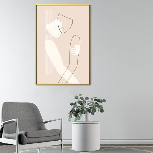 Nordic Style Hugging Figures Canvas Pink Textured Art Art Print for Living Room