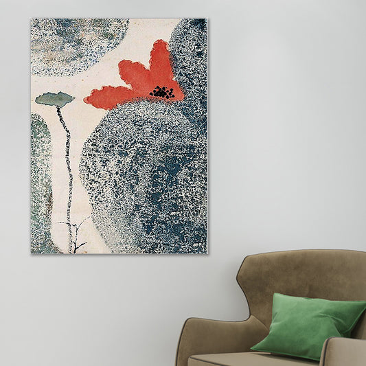 Grey and Red Flower Canvas Textured Surface Traditional Sitting Room Wall Art Print Grey Clearhalo 'Art Gallery' 'Canvas Art' 'Traditional' Arts' 1641362