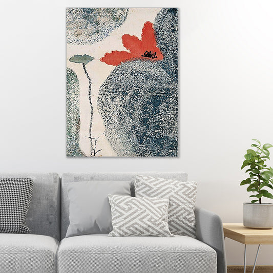 Grey and Red Flower Canvas Textured Surface Traditional Sitting Room Wall Art Print Clearhalo 'Art Gallery' 'Canvas Art' 'Traditional' Arts' 1641363