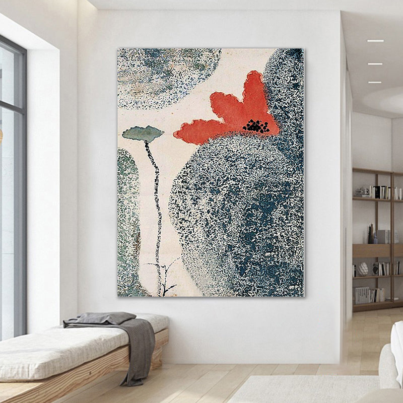 Grey and Red Flower Canvas Textured Surface Traditional Sitting Room Wall Art Print Clearhalo 'Art Gallery' 'Canvas Art' 'Traditional' Arts' 1641364