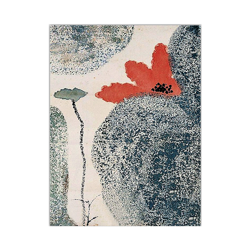 Grey and Red Flower Canvas Textured Surface Traditional Sitting Room Wall Art Print Clearhalo 'Art Gallery' 'Canvas Art' 'Traditional' Arts' 1641365