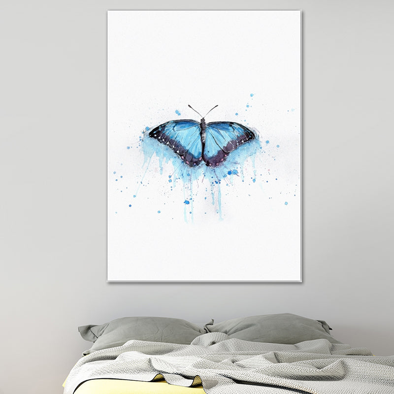 Blue Butterfly Painting Textured Surface Nordic Style Bedroom Canvas Wall Art on White - Blue - Clearhalo - 'Arts' - 'Canvas Art' - 1641397
