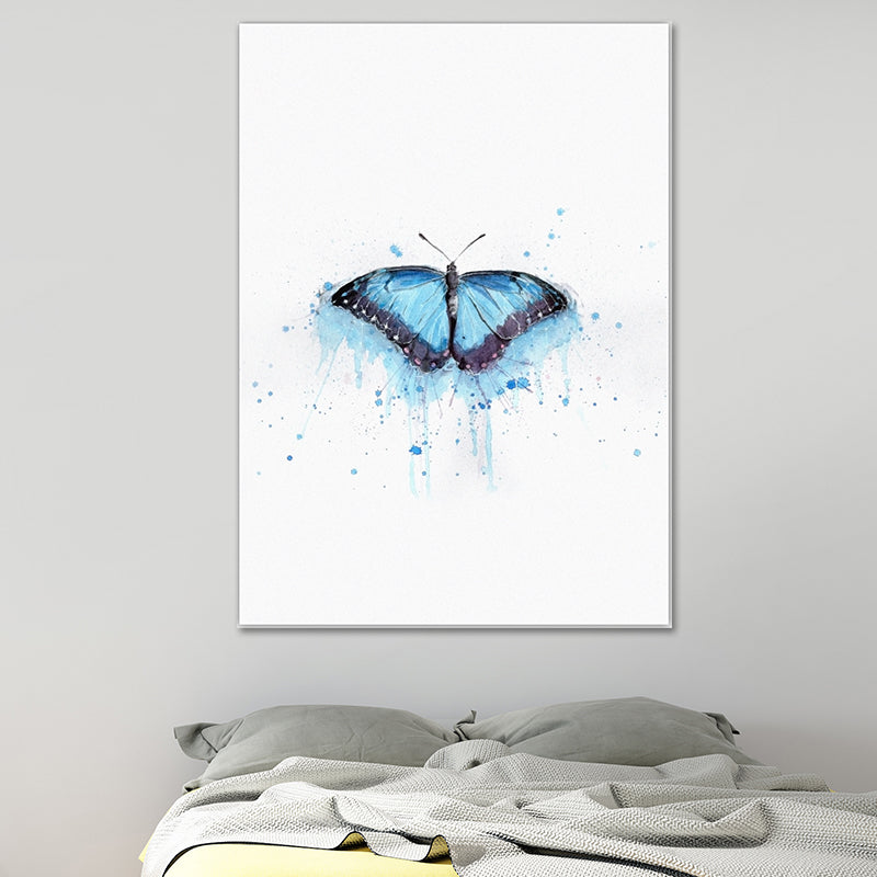 Blue Butterfly Painting Textured Surface Nordic Style Bedroom Canvas Wall Art on White Blue Clearhalo 'Arts' 'Canvas Art' 1641397