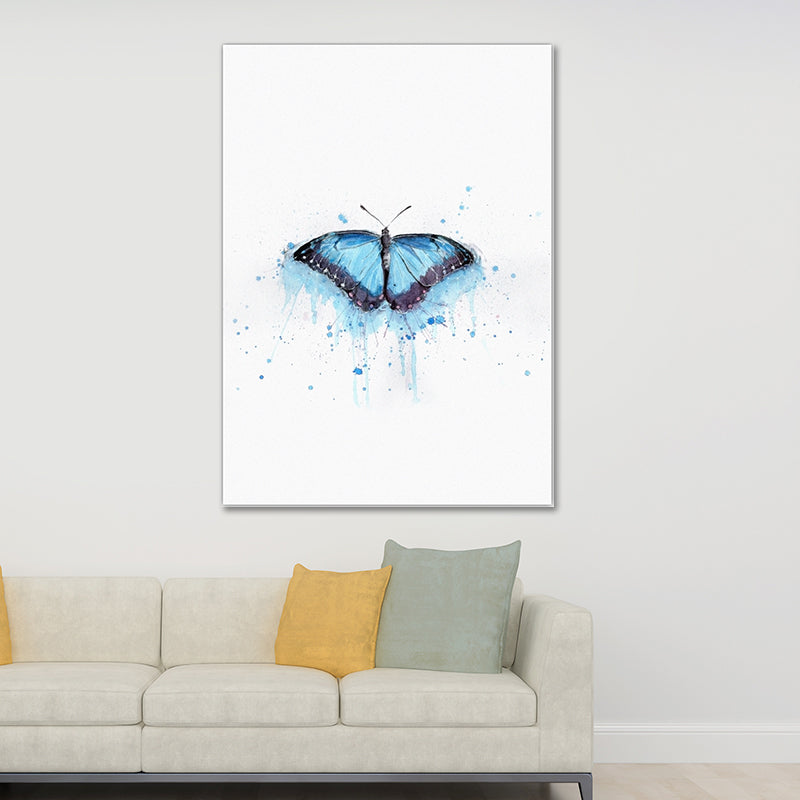 Blue Butterfly Painting Textured Surface Nordic Style Bedroom Canvas Wall Art on White Clearhalo 'Arts' 'Canvas Art' 1641398